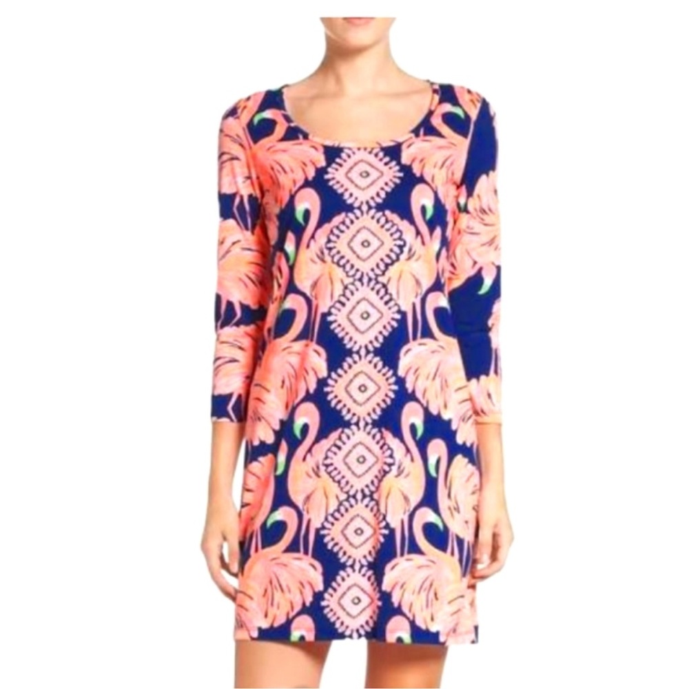 Lilly Pulitzer Beacon Gimme Some Leg Shift Dress Size Large Flamingos Multicolor